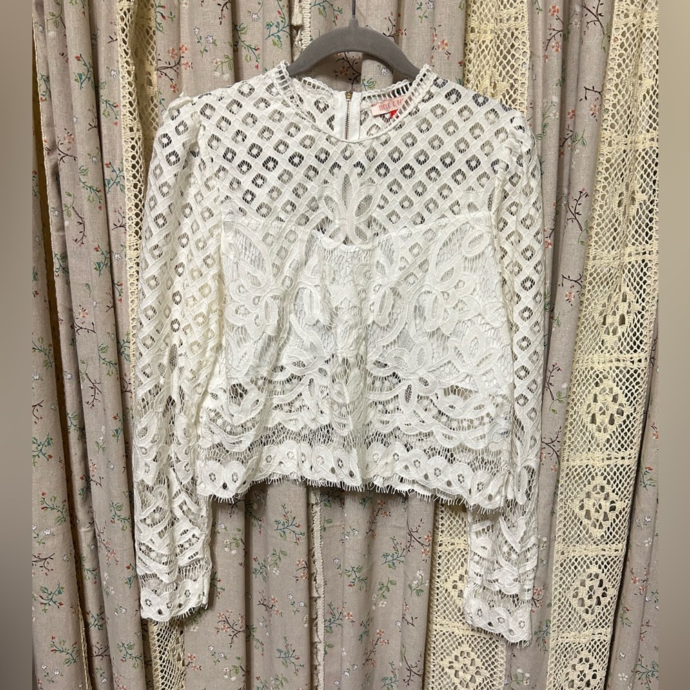 3/$30 Mele E Pere White Lace Long Sleeve Top • Size L • NEW